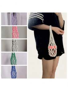 Hand-Woven Mesh Bag / Reusable Coffee Cup And Water Bottle Storage Bag / Portable Beverage Tote Bag / Decorative Small Pouch / Gift For Friends, Family And Classmates - Multicolor - View 5