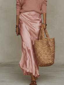 Slip Maxi Dress & V-Neck Knit Sweater Outfit, Elegant Casual Matching - 粉色 - 查看 3