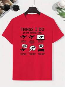 Boys' Graphic Print Cotton T-Shirt, Creative Kids' T-Shirt, Lightweight And Comfortable Short Sleeve Casual T-Shirt, Summer Clothes For Children - 紅色 - 查看 6