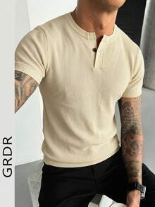 Camisa de manga corta de punto acanalado para hombre GRDR, adecuada para reuniones de negocios de verano, simple y versátil - Albaricoque - Ver 5