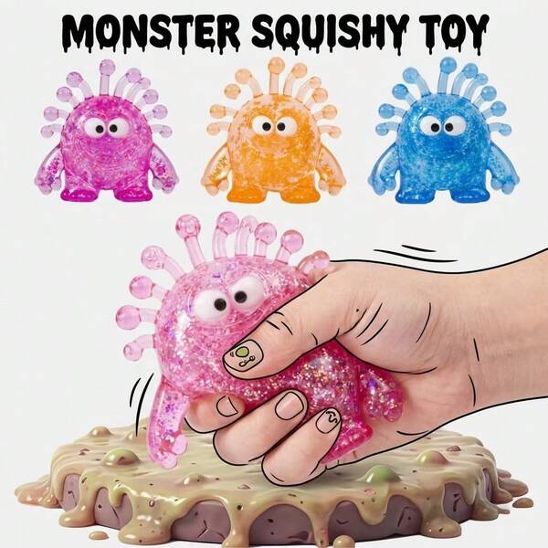 1 pieza Juego de juguetes blandos de monstruos con purpurina de colores: Juguete de monstruo transparente y suave para apretar con lentejuelas de purpurina en su interior, diseño de rebote lento, adecuado para niños y adultos para aliviar el estrés, perfecto para aliviar la ansiedad, decoración de escritorio y regalos de fiesta, regalo ideal para la temporada de bodas y el Día de la Madre.