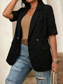 AYYPariaura Chaqueta casual de mujer de manga corta color marrón, con botones metálicos, bolsillo falso, de tela de algodón y lino, para uso diario y vacaciones, modelo 2026 de nueva llegadaAYY - Negro - Ver 5