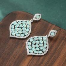 1 Pair Elegant Asymmetrical Geometric Pendant Earrings For Women, Luxury Nickel-Free Copper With Shiny Decor, Ideal For Wedding, Engagement, Proposal And Party - Multicolor - View 7
