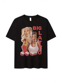Unisex T-Shirt With Big Latto Rapper Print | Vintage Urban Hip-Hop Style T-Shirt, Eye-Catching Prints, Short Sleeves And Crew Neck, Machine Washable For Year-Round Comfort, Hip-Hop T-Shirt, Plus Size. - 黑色 - 查看 6