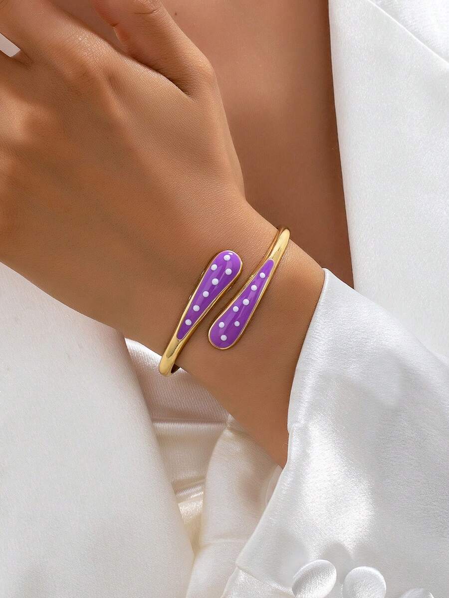 1件時尚新款優雅百搭海灘風鍍金樹脂波點水滴女士手鍊 - 紫白色 - 查看 1