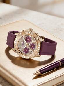 Guess Women's Luxury Gold Watch With Crystal Decorated Bezel, Multi-Function Dial, Quartz Movement, Fashionable & Elegant Gift Watch - Purple - View 4