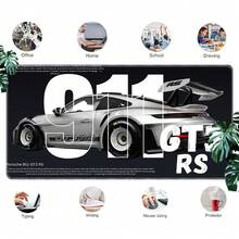 1 件装保时捷 911 GT3 RS 加长型游戏鼠标垫，大型印花跑车图案桌面垫，黑白赛车美学键盘垫，带防滑底座，适合游戏玩家和汽车爱好者家居装饰 - 查看 4