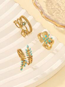 Bộ 3 chiếc nhẫn hở bằng thép không gỉ mạ vàng tối giản, thích hợp cho nữ đeo hàng ngày hoặc làm quà tặng. - Vàng - Xem 6