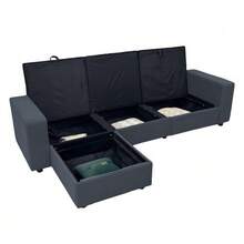 Sofá esquinero con almacenamiento, sofá modular, sofá con otomana, sofá grande para sala de estar, moderno, cómodo, núcleo de muelles ensacados, 245,5 cm - Gris Oscuro - Ver 10