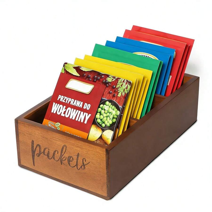 1 pieza Caja de almacenamiento de madera de rosa con 3 compartimentos, organizador de almacenamiento de alimentos para la cocina, despensa, gabinete, encimera - Multicolor - Ver 1