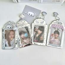 1 pieza Llavero porta-fotocarta espejo plateado Y2K, marco de foto acrílico con patrón de ángel & estrella para tarjetas de ídolos de 3", colgante protector de fotocarta estético con cadena de cuentas para decoración de mochila & colección de fans, vuelta a la escuela - Funda para tarjeta - Ver 1