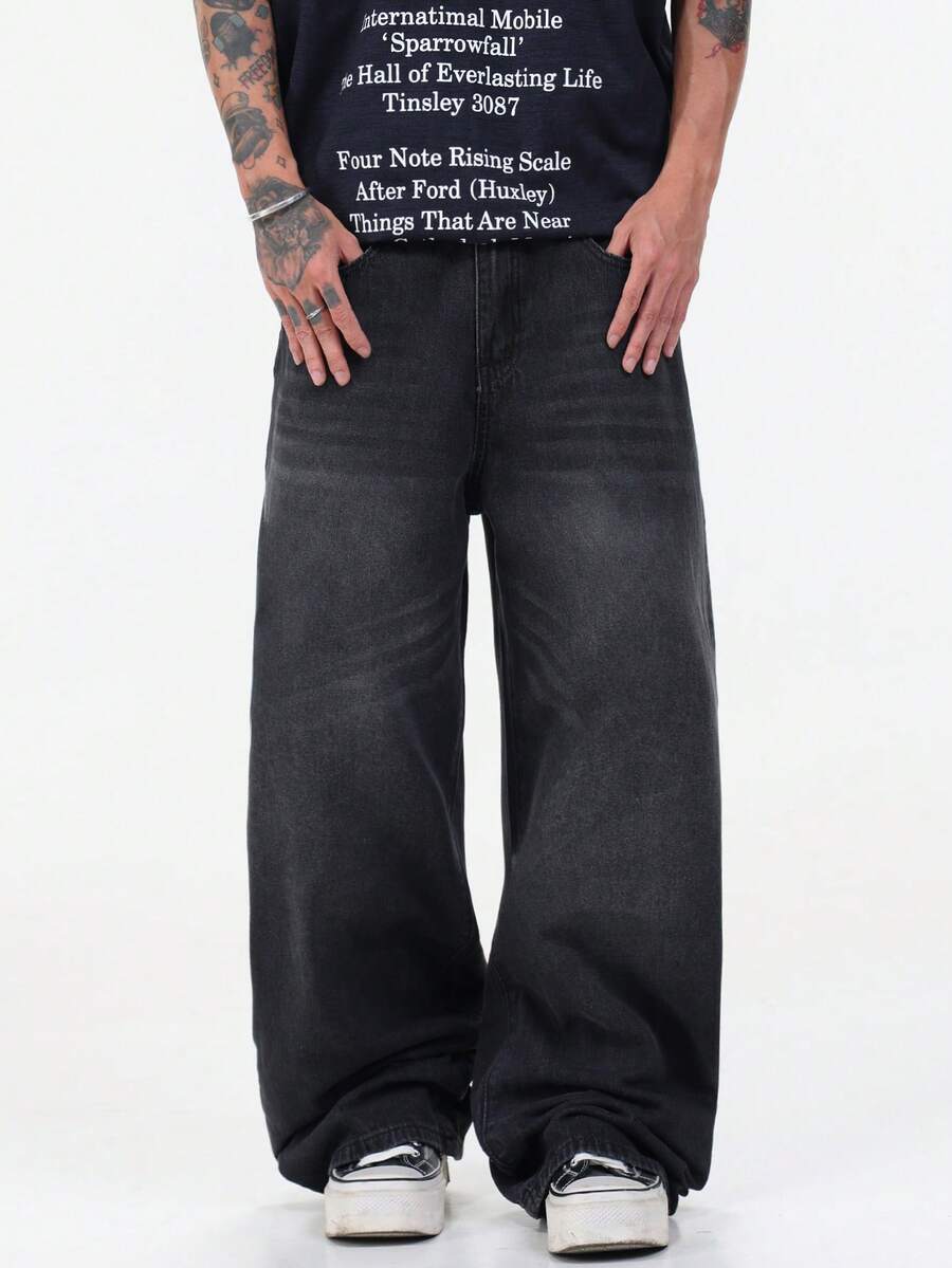 Quần jeans nam tối giản phong cách công sở, quần denim dáng rộng đa năng phù hợp cho mọi mùa. - màu đen - Xem 1