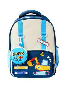 New Lightweight Comfortable Cute Tractor Print Student Sling Bag, Minimalist Multi-Function School Backpack - Blue - View 6