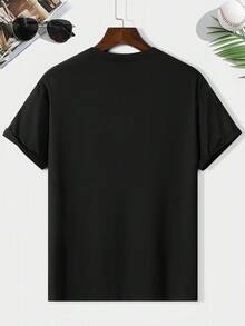 Camiseta informal de hombre con estampado de regreso a clases, cuello redondo y mangas cortas. - Negro - Ver 4