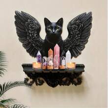 1pc Gothic Black Cat Angel Floating Shelf - Vintage Wooden Wall Mounted Suspended Display Rack For Plants, Candles, Decor - Space-Saving Storage Organizer For Hallway, Bedroom - Requires Assembly, Retro Hanging Suspended Floating Shelf - 1PC - View 3