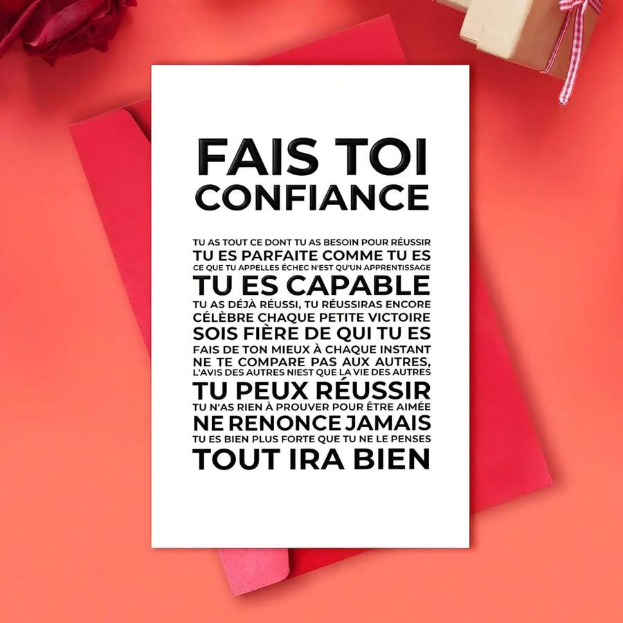 1pc French Inspirational Greeting Card - "Fais Toi Confiance" Message, Suitable For Family, Friends, And Special Occasions, Personalized Encouragement Card, Motivational Wall Decor - One Size Fits All - View 1