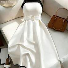 Fengyu Women's Clothing Store  Vestido corto negro y blanco para mujer, primavera/verano - Blanco y Negro - Ver 1