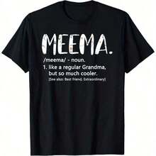 Women's 'MEEMA' Floral Print T-Shirt, Available In Various Sizes, Elegant, Vibrant And Crisp Typographic Floral Design, Durable And Resistant, Perfect For Mother's Day, Grandma's Birthday, Family Gatherings, Ideal Gift For Modern Grandmas, 100% Cotton - 黑色 - 查看 1