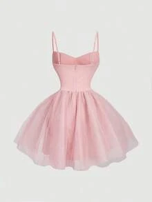 MOD Vestido mini de fiesta rosa con pliegues y diseño floral 3D - Rosa vieja - Ver 2