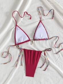 Bộ bikini hở lưng thanh lịch dành cho nữ, áo buộc dây cổ yếm và quần buộc dây bên hông, đồ bơi co giãn cao cấp gợi cảm. - Nhiều màu - Xem 3