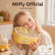 MIFFY 1个米菲304不锈钢分隔加热学生便当盒，卡通便携式便当盒带盖，可作手机支架，日系可爱风格，3种颜色（粉色、黄色、蓝色）可选，印有米菲图案，可爱卡通304不锈钢内胆搭配塑料外壳，4个防漏扣带透明盖，2026年米菲粉丝热门礼物，适合学生和上班族使用。 - 彩色 - 查看 12