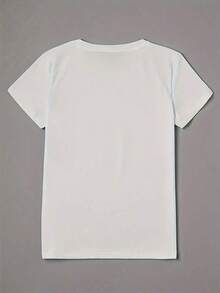 MOM GIGI Brand Portrait Print T-Shirt, Casual Short Sleeve Round Neck Top, Women's Clothing, Loose Blouse - 白色 - 查看 2