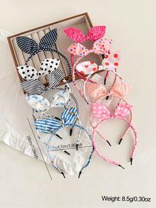 10pcs Fabric Rabbit Ear Headbands, Cute Girly Pink/Red/Multi-Color Options, Sweet Fashion Hair Accessories For Back To School Season, Bow Decor Hair Hoops Hairband - Color - View 6