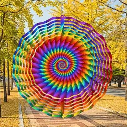 1个10英寸金属彩虹螺旋风铃，适合室内外花园装饰，是庭院和露台的理想之选，也是圣诞节、万圣节、复活节、乔迁之喜等各种节日的绝佳礼物（不含吊坠），款式随机。