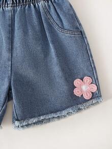 Girls Denim Shorts And T-Shirt 2 Pieces Set, Fashionable Casual Summer Outfit - Multicolor - View 7
