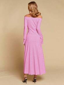 Vestido de mujer de cuello en V elegante, de manga larga, de unicolor, con dobladillo irregular, versátil para ir al trabajo, la oficina, salir, fiestas, bodas y la playa - Rosa - Ver 5