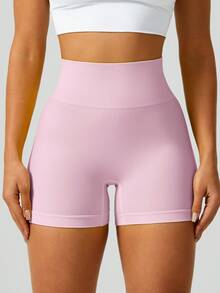 NcmRyu 1pc Women's Seamless Elastic Lifting Shaping Yoga Fitness Running Sports Shorts - Pink - View 6