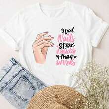 COOL SUMMER Women's Short Sleeve Camisole With Letter And Nail Art Design, Cute And Charming, Fashionable Casual Clothing For Women, Summer Graphic Camisole, Breathable And Comfortable - 白色 6 - 查看 1