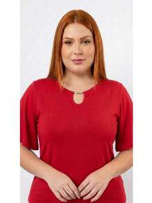 Plus Size Shirt Women's Blouse - Rojo - Ver 2