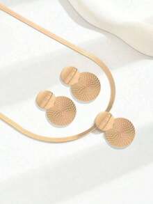 3-Piece Jewelry Set With Necklace + Earrings For Women, Elegant Gold Flat Chain Choker Necklace With Geometric Spiral Design And Round Pendant, High-End Gift Accessories For Daily Wear, Holidays And All Seasons - 多拉多 - 查看 4