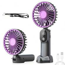 6-Speed Portable Handheld USB Rechargeable 90° Foldable Quiet Mini Personal Handheld Fan With Stand, Hands-Free Neck Strap, Outdoor Travel Beach Summer Accessory Gift - Multicolor - View 13