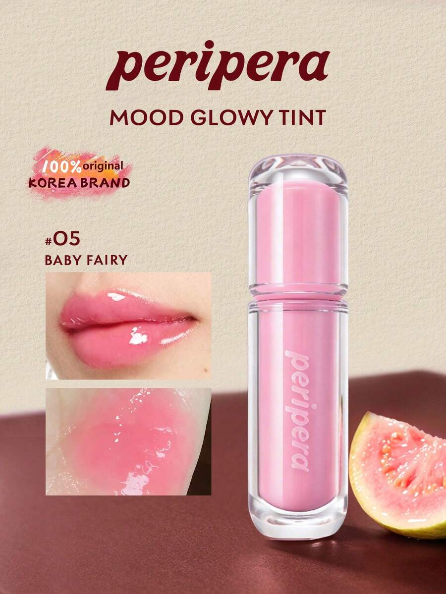 Peripera Mood Glowy Tint 玻璃感唇釉 05，高光澤鏡面水感妝效，不黏膩，多汁水果噴濺感，保濕輕盈，持久凝膠質地，適合女性日常使用，K-Beauty 韓系彩妝，Olive Young，禮品，4g/0.14 Oz
