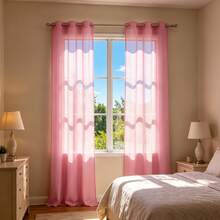 Set Of 2 Solid Color Sheer Curtains, Lightweight Light Filtering Curtains With Grommets, Semi-Transparent Curtains For Bedroom, Living Room, Patio And Outdoor Use - 粉色 - 查看 3