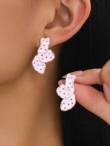 1對復古法式手工油滴粉色波點設計精緻半花耳釘耳環，女性約會禮物 - 粉紅色 - 查看 1