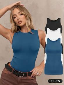 Women Shapewear Tummy Control Tank Tops Seamless Compression Tops Slimming Camisole - Đen/trắng/xanh đậm - Xem 1