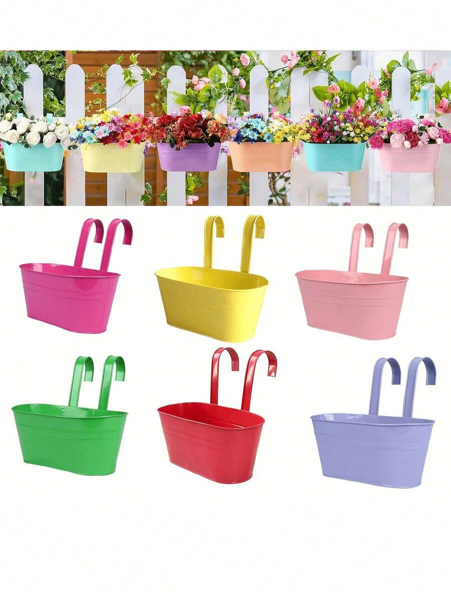 1pc Metal Bucket Planter - Vintage Balcony Wall-Mounted Planter With Handle, Suitable For Balcony, Garden Decor, Indoor And Outdoor Use - Multicolor - View 1