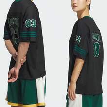 ADIDAS ORIGINALS Men Women Unisex Oversized Mesh Jersey T-Shirt, V-Neck Short Sleeve Tee With Big Trefoil Logo, Number & 3-Stripes Detail For Casual Streetwear And Sports Style - 黑色 - 查看 5