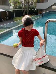 Black Vintage Ruched Puff Knee-Length Casual Skirt For Women - White - View 7