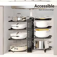 8 Tier Pot Organizers Rack With 3 DIY Methods, Adjustable Pan Organizer Under Cabinet Kitchen Organization And Storage Pots And Pans Organizer Under Cabinet - 黑色 - 查看 2