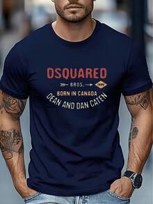 DSQUARED Men's Short Sleeve T-Shirt With Distressed Style, Canadian Letter Pattern, Vintage Texture Elements, Graffiti Effect, Lightweight Luxury Urban Style, Breathable, Sweat-Absorbing, Casual And  Men's Outfit, Short Sleeve Top. - 灰色 - 查看 1