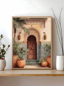 1 Stück Poster mit grüner Tür in Mallorca, abstrakte Boho-Kunst mit türkisfarbener Tür & Orangenbäumen, Festivalgeschenk, geeignet für Schlafzimmer, Wohnzimmer, Küche, Wandkunst, Wanddekoration, Heimdekoration, Raumdekoration, Leinwandwandkunst, Poster, Wandkunst mit Rahmen, optionaler Rahmen - 1 Stück - Übersicht 2