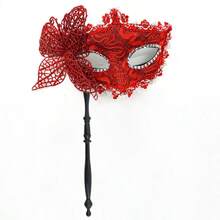 1pc Women's Handheld Masquerade Mask, Half Face Mask, Party Halloween Floral Mask, Fashion Half Face Mask Prop, Mysterious Sexy Masquerade Fake Feather Handheld Mask, Suitable For Parties, Celebrations, Performances - A - View 8