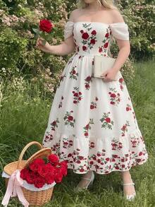 MOD Vestido largo con estampado floral elegante y hombros descubiertos para mujer de talla grande, adecuado para fiestas, elegante para fiestas, baile de graduación, invitada de boda, estilo campestre, fiesta, cumpleaños, baile de graduación, vestido retro, atuendos campestres, vestidos elegantes para mujer, vestido floral para mujer, vestido con estampado de rosas, vestido con hombros descubiertos, vestido para el Kentucky Derby, atuendo de té, vestidos para fiesta en el jardín, vestidos festivos para mujer, vestido de vacaciones, atuendos de San Valentín para mujer, vestido floral elegante para mujer, vestido de invitada de boda para mujer - Multicolor - Ver 10