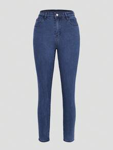 Quần jeans nữ co giãn dáng ôm, bạc màu, đa năng cho mọi mùa. Phong cách thanh lịch, sang trọng, lý tưởng cho trang phục hàng ngày, đi nghỉ mát và phong cách Y2K. Thường ngày - Xanh đậm -1 - Xem 7