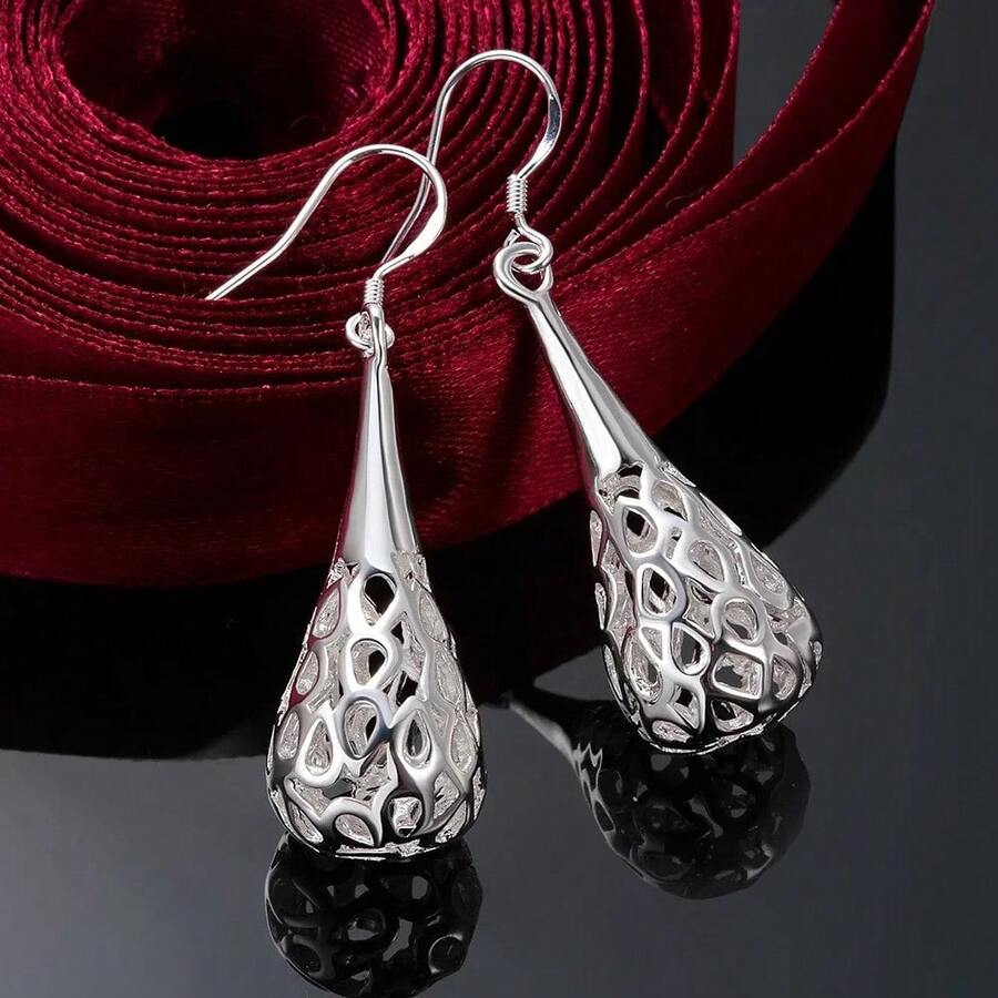 925 Sterling Silver Round Earrings, Elegant Dangle Earrings For Wedding Promises, Fine Hoop Earrings, Simple And High Quality, Versatile For Women. - 肉桂 - 查看 1