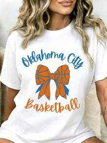 Oklahoma City Basketball Tie Cotton T-Shirt, Cute T-Shirt For Sports Fans, Gift For Oklahoma City Thunder Fans, Summer Casual Wear, A Must-Have. - 白色 - 查看 7